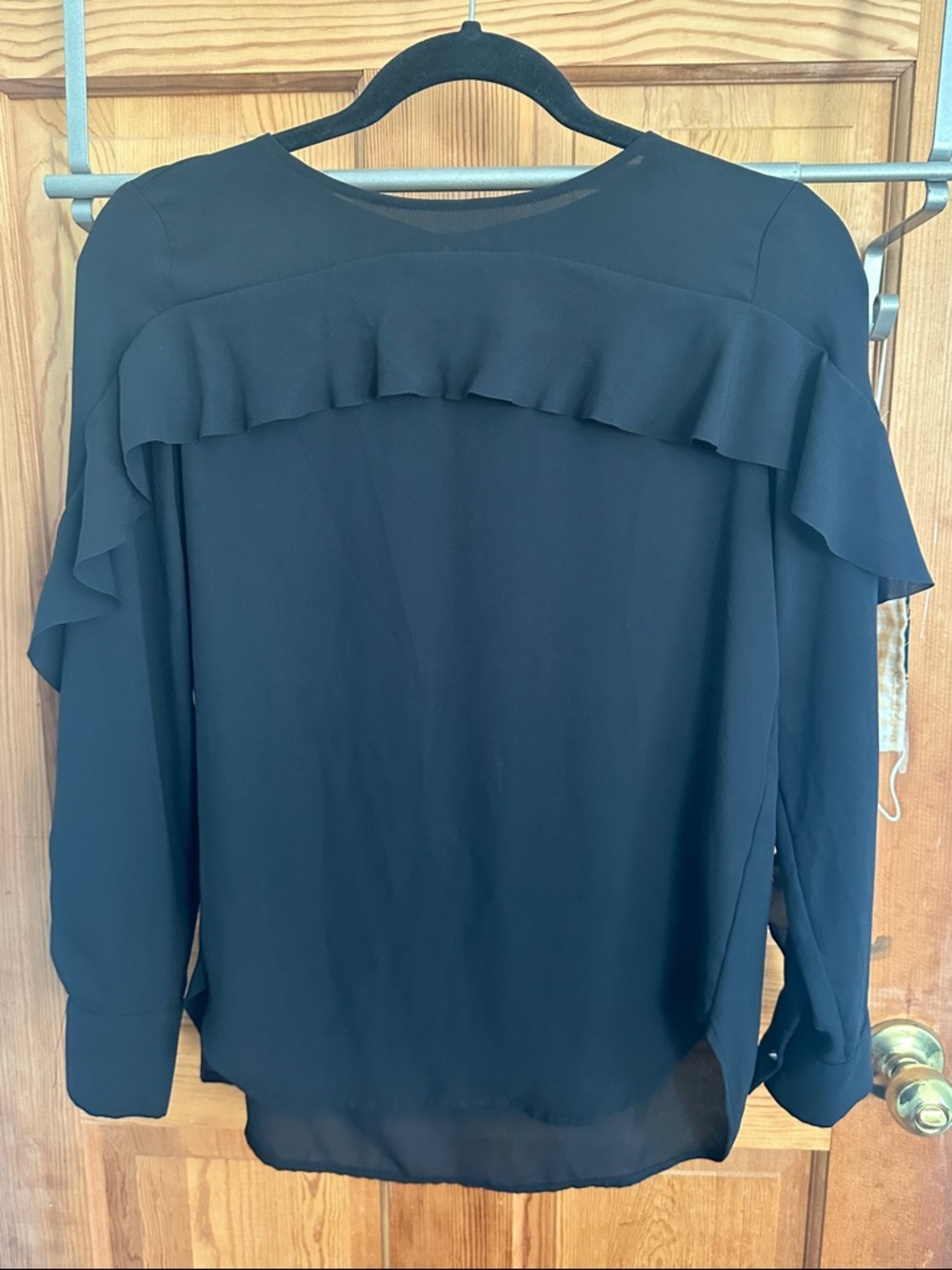 Banana Republic Black Ruffle-Trim Long Sleeve Blouse